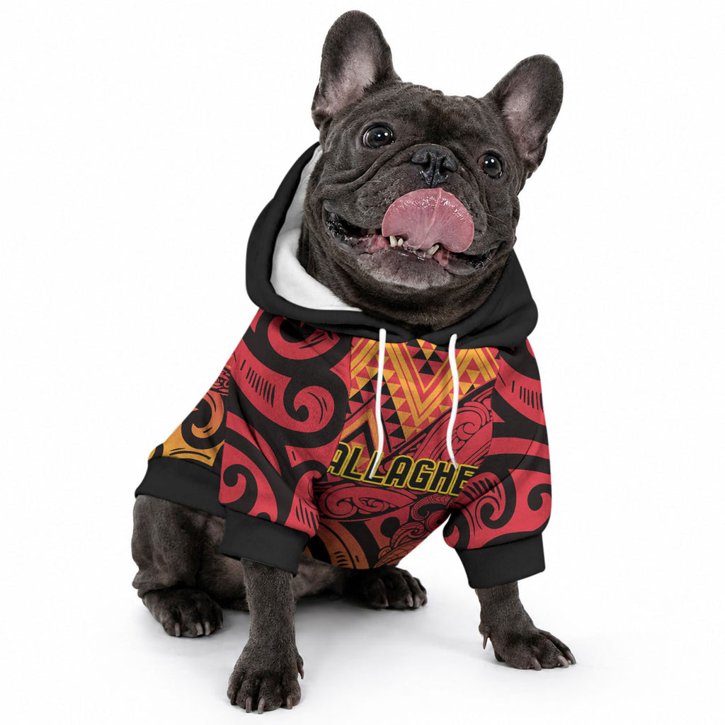 New Zealand Rangatira Custom Pet Hoodie Red and Gold Niho Taniwha Maori Tribal