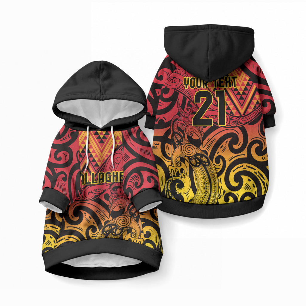 New Zealand Rangatira Custom Pet Hoodie Red and Gold Niho Taniwha Maori Tribal