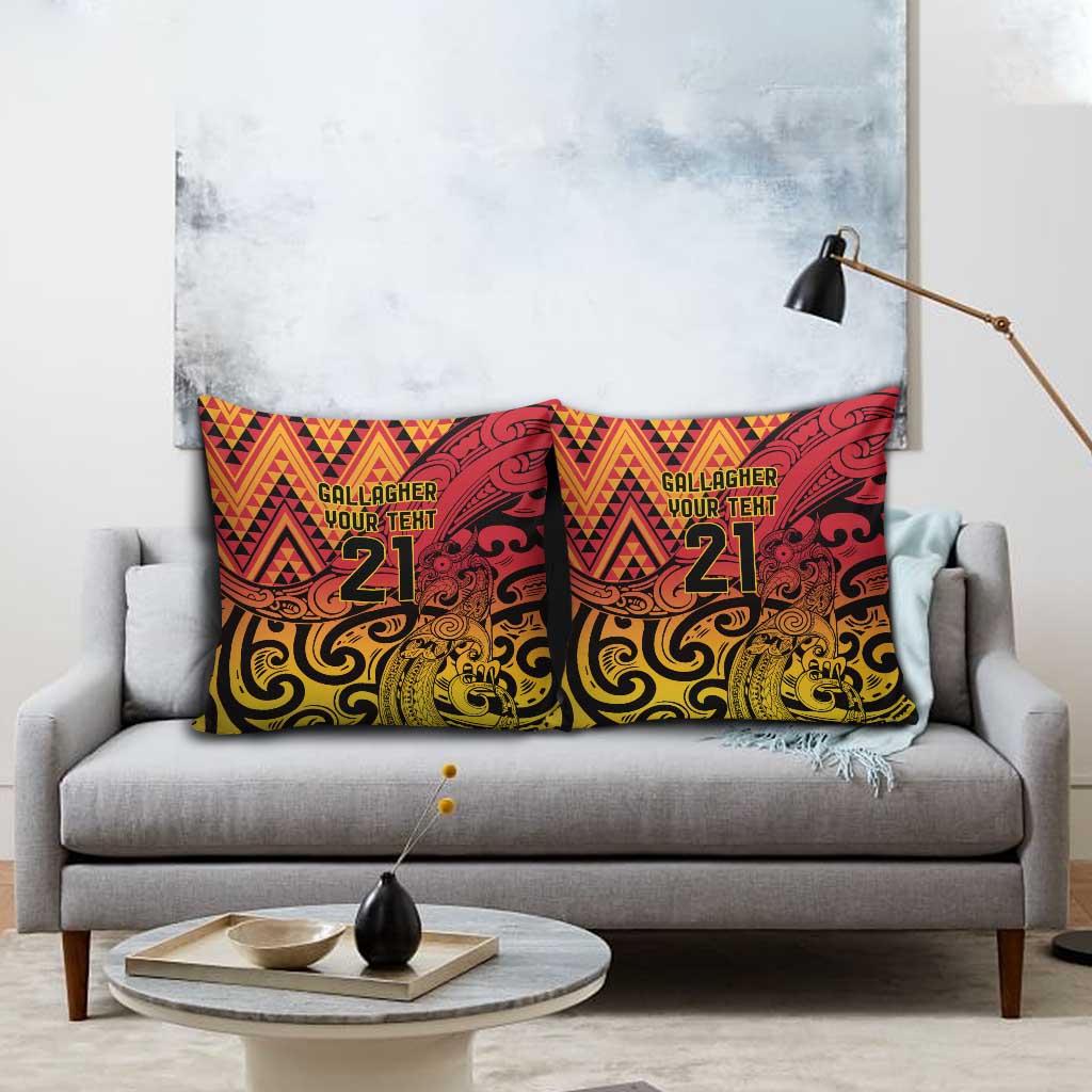New Zealand Rangatira Custom Pillow Cover Red and Gold Niho Taniwha Maori Tribal - Aussie Hoodie