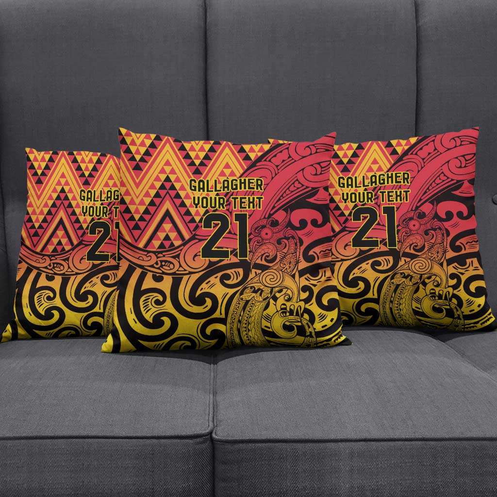 New Zealand Rangatira Custom Pillow Cover Red and Gold Niho Taniwha Maori Tribal - Aussie Hoodie