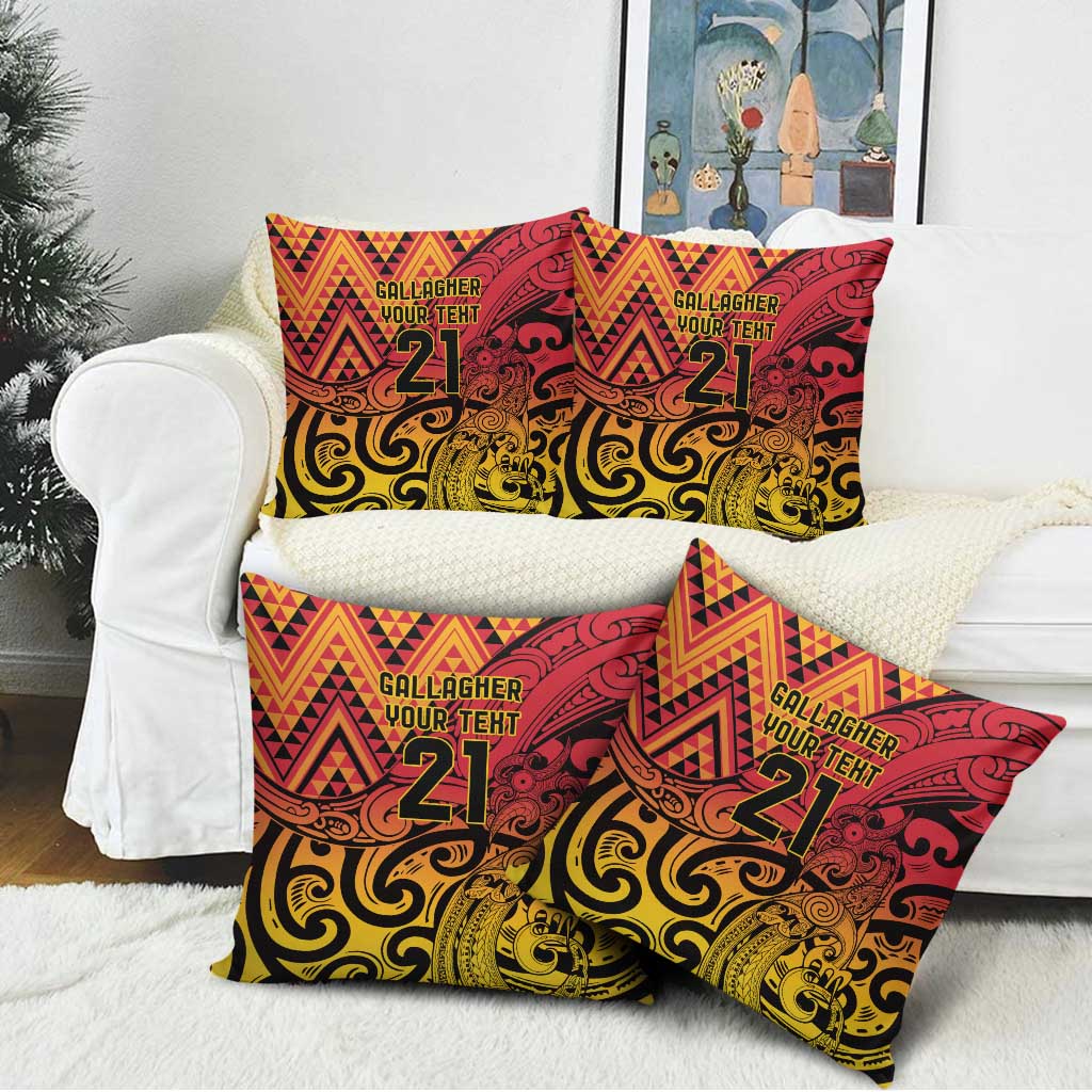 New Zealand Rangatira Custom Pillow Cover Red and Gold Niho Taniwha Maori Tribal - Aussie Hoodie