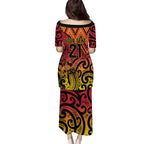 New Zealand Rangatira Custom Puletasi Red and Gold Niho Taniwha Maori Tribal