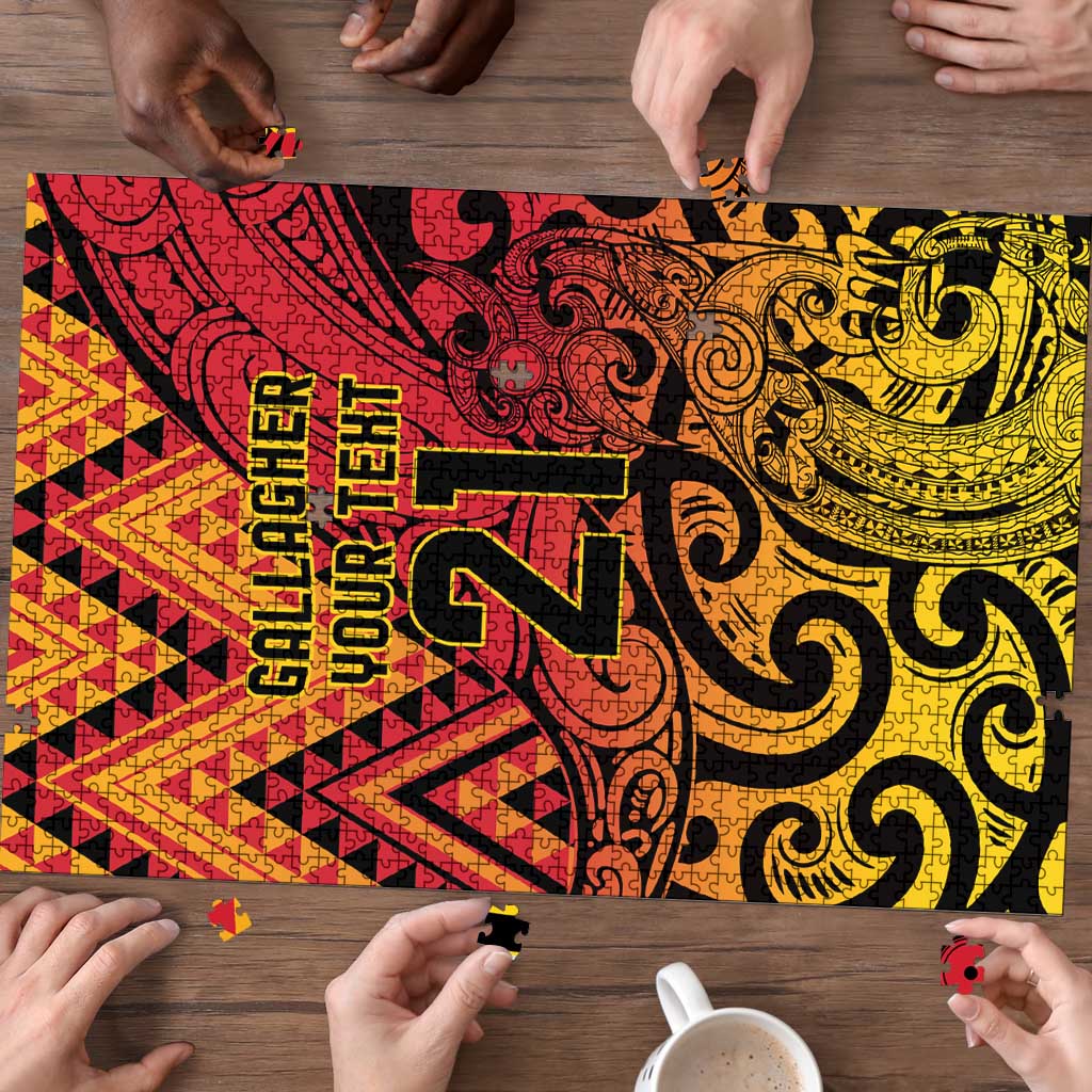 New Zealand Rangatira Custom Puzzle Red and Gold Niho Taniwha Maori Tribal - Aussie Hoodie