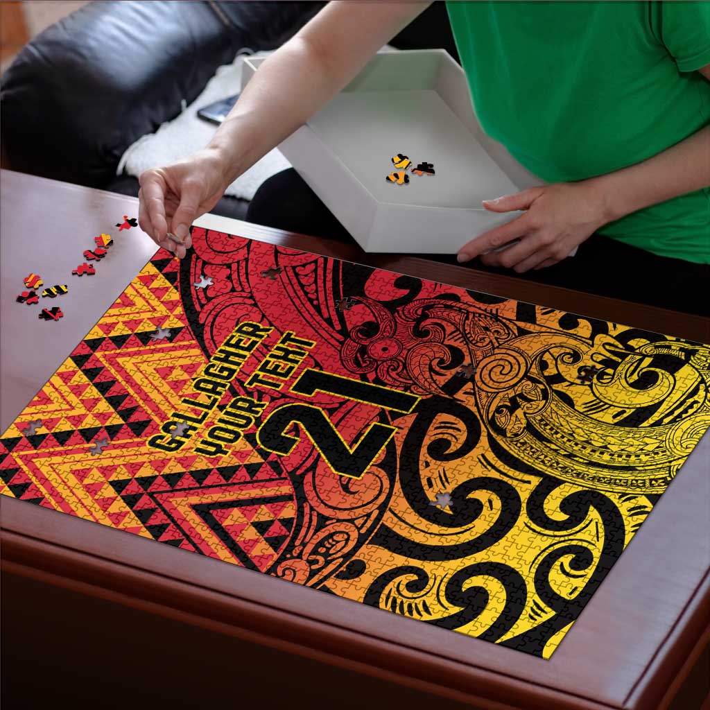 New Zealand Rangatira Custom Puzzle Red and Gold Niho Taniwha Maori Tribal - Aussie Hoodie