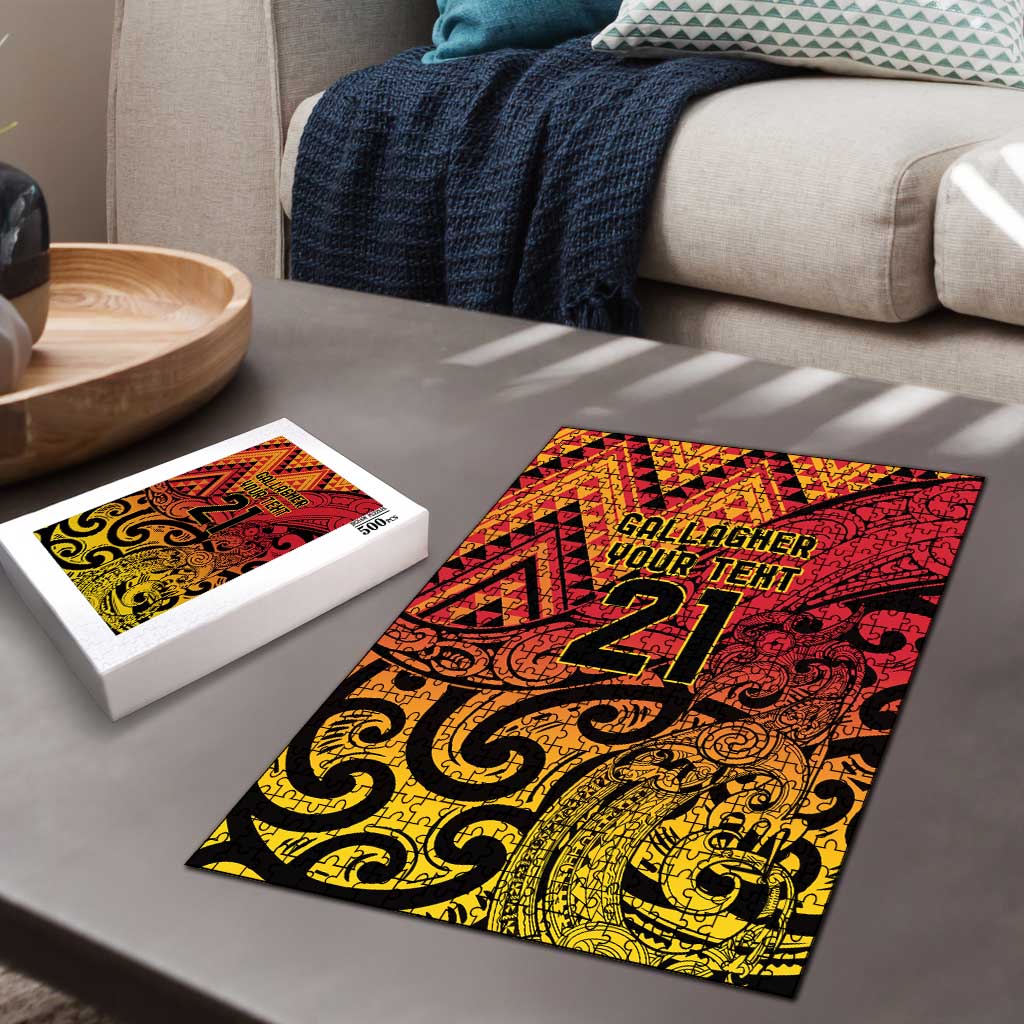 New Zealand Rangatira Custom Puzzle Red and Gold Niho Taniwha Maori Tribal - Aussie Hoodie