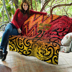 New Zealand Rangatira Custom Quilt Red and Gold Niho Taniwha Maori Tribal