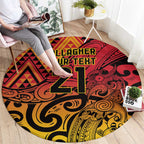 New Zealand Rangatira Custom Round Carpet Red and Gold Niho Taniwha Maori Tribal