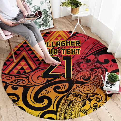 New Zealand Rangatira Custom Round Carpet Red and Gold Niho Taniwha Maori Tribal