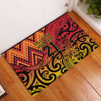 New Zealand Rangatira Custom Rubber Doormat Red and Gold Niho Taniwha Maori Tribal