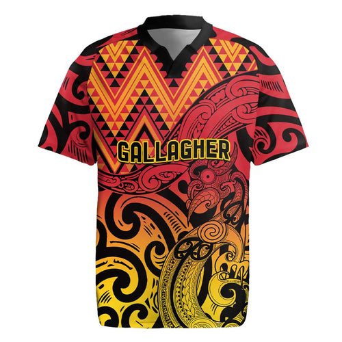 New Zealand Rangatira Custom Rugby Jersey Red and Gold Niho Taniwha Maori Tribal