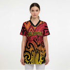 New Zealand Rangatira Custom Scrub Top Red and Gold Niho Taniwha Maori Tribal - Aussie Hoodie