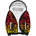 New Zealand Rangatira Custom Sherpa Hoodie Red and Gold Niho Taniwha Maori Tribal