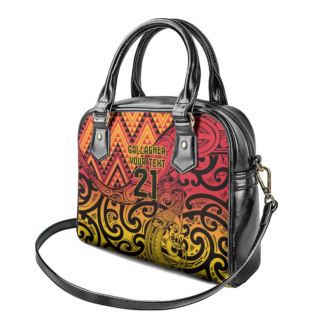 New Zealand Rangatira Custom Shoulder Handbag Red and Gold Niho Taniwha Maori Tribal