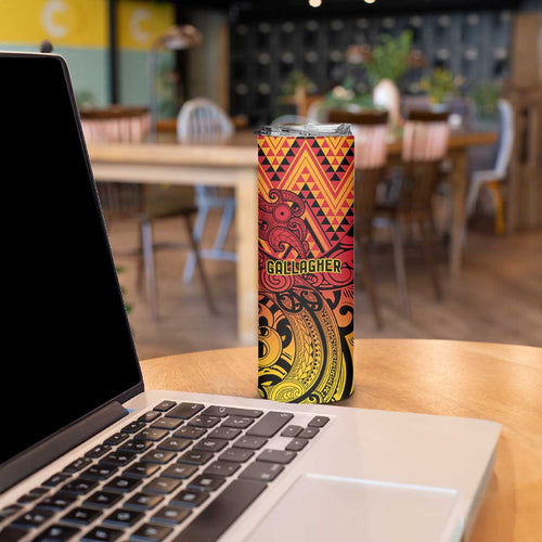 New Zealand Rangatira Custom Skinny Tumbler Red and Gold Niho Taniwha Maori Tribal