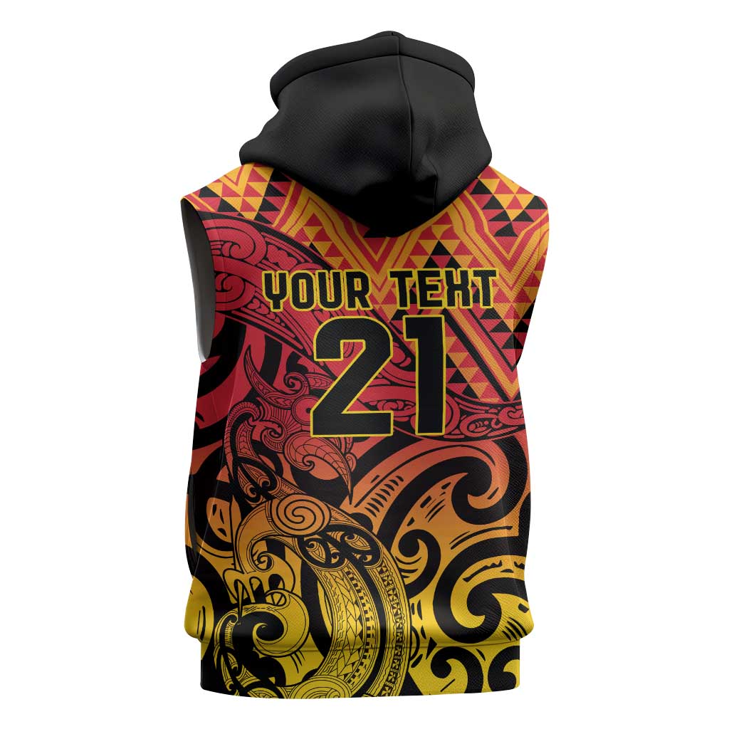 New Zealand Rangatira Custom Sleeveless Hoodie Red and Gold Niho Taniwha Maori Tribal - Aussie Hoodie