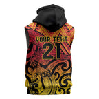 New Zealand Rangatira Custom Sleeveless Hoodie Red and Gold Niho Taniwha Maori Tribal - Aussie Hoodie