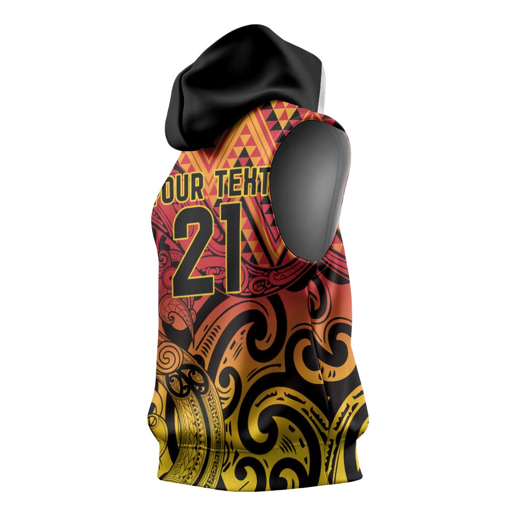 New Zealand Rangatira Custom Sleeveless Hoodie Red and Gold Niho Taniwha Maori Tribal - Aussie Hoodie