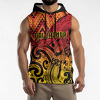 New Zealand Rangatira Custom Sleeveless Hoodie Red and Gold Niho Taniwha Maori Tribal - Aussie Hoodie