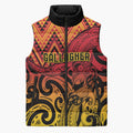 New Zealand Rangatira Custom Sleeveless Puffer Jacket Red and Gold Niho Taniwha Maori Tribal - Aussie Hoodie