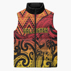 New Zealand Rangatira Custom Sleeveless Puffer Jacket Red and Gold Niho Taniwha Maori Tribal - Aussie Hoodie