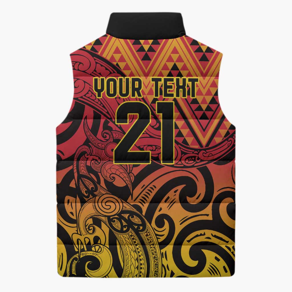 New Zealand Rangatira Custom Sleeveless Puffer Jacket Red and Gold Niho Taniwha Maori Tribal - Aussie Hoodie
