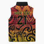 New Zealand Rangatira Custom Sleeveless Puffer Jacket Red and Gold Niho Taniwha Maori Tribal - Aussie Hoodie