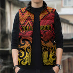 New Zealand Rangatira Custom Sleeveless Puffer Jacket Red and Gold Niho Taniwha Maori Tribal - Aussie Hoodie