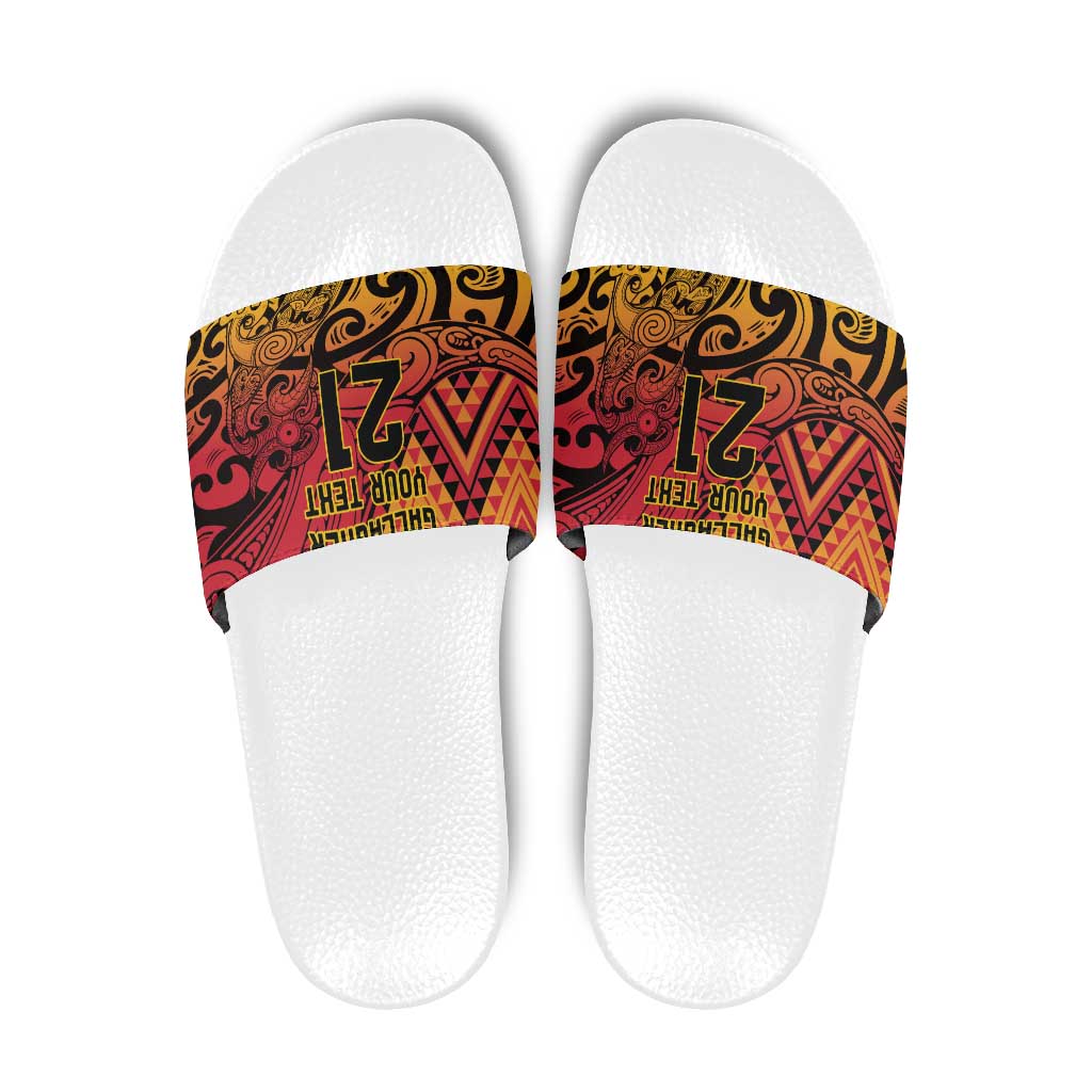 New Zealand Rangatira Custom Slide Sandals Red and Gold Niho Taniwha Maori Tribal - Aussie Hoodie