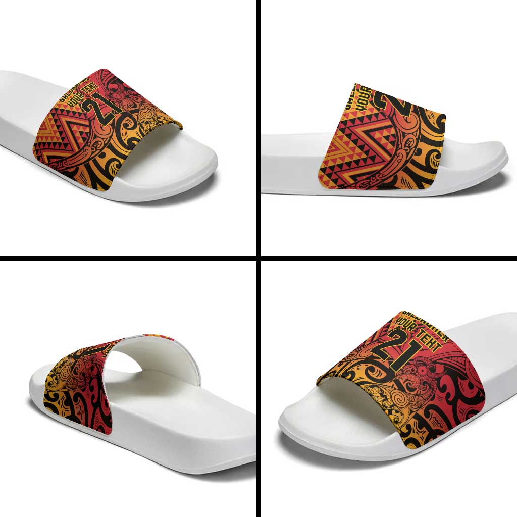 New Zealand Rangatira Custom Slide Sandals Red and Gold Niho Taniwha Maori Tribal - Aussie Hoodie