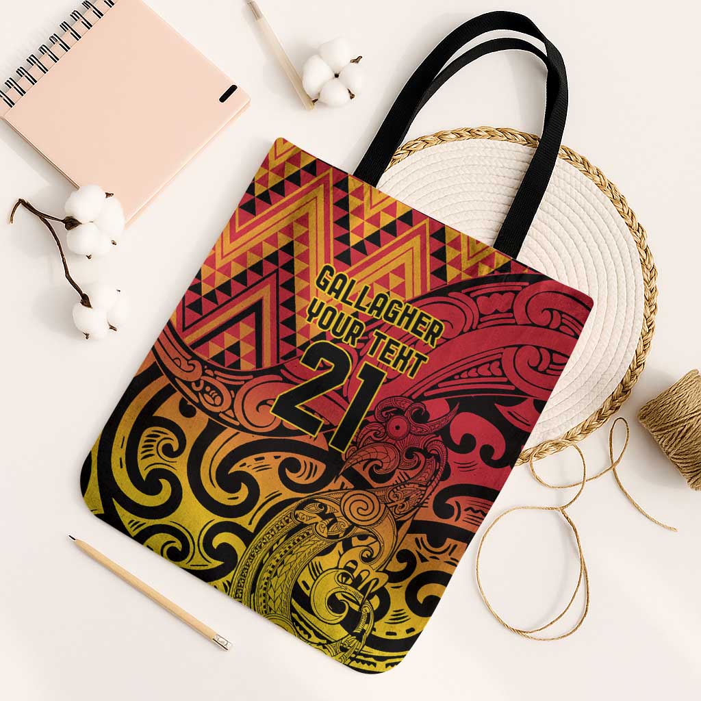 New Zealand Rangatira Custom Tote Bag Red and Gold Niho Taniwha Maori Tribal - Aussie Hoodie