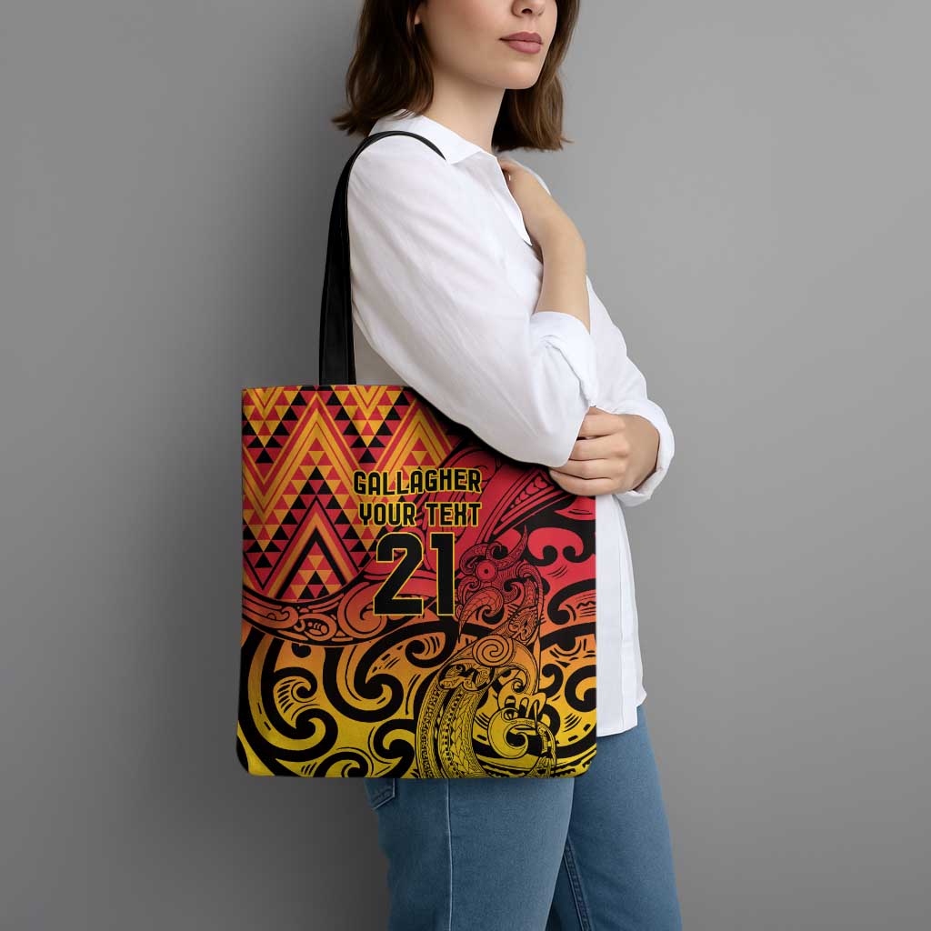 New Zealand Rangatira Custom Tote Bag Red and Gold Niho Taniwha Maori Tribal - Aussie Hoodie