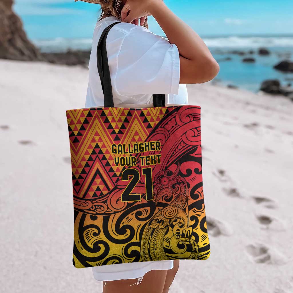 New Zealand Rangatira Custom Tote Bag Red and Gold Niho Taniwha Maori Tribal - Aussie Hoodie
