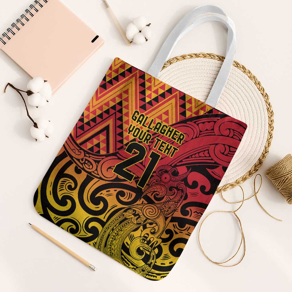 New Zealand Rangatira Custom Tote Bag Red and Gold Niho Taniwha Maori Tribal - Aussie Hoodie