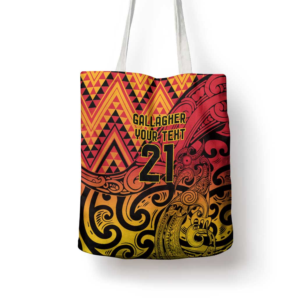 New Zealand Rangatira Custom Tote Bag Red and Gold Niho Taniwha Maori Tribal - Aussie Hoodie