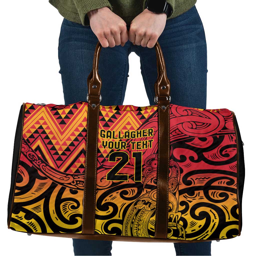 New Zealand Rangatira Custom Travel Bag Red and Gold Niho Taniwha Maori Tribal - Aussie Hoodie