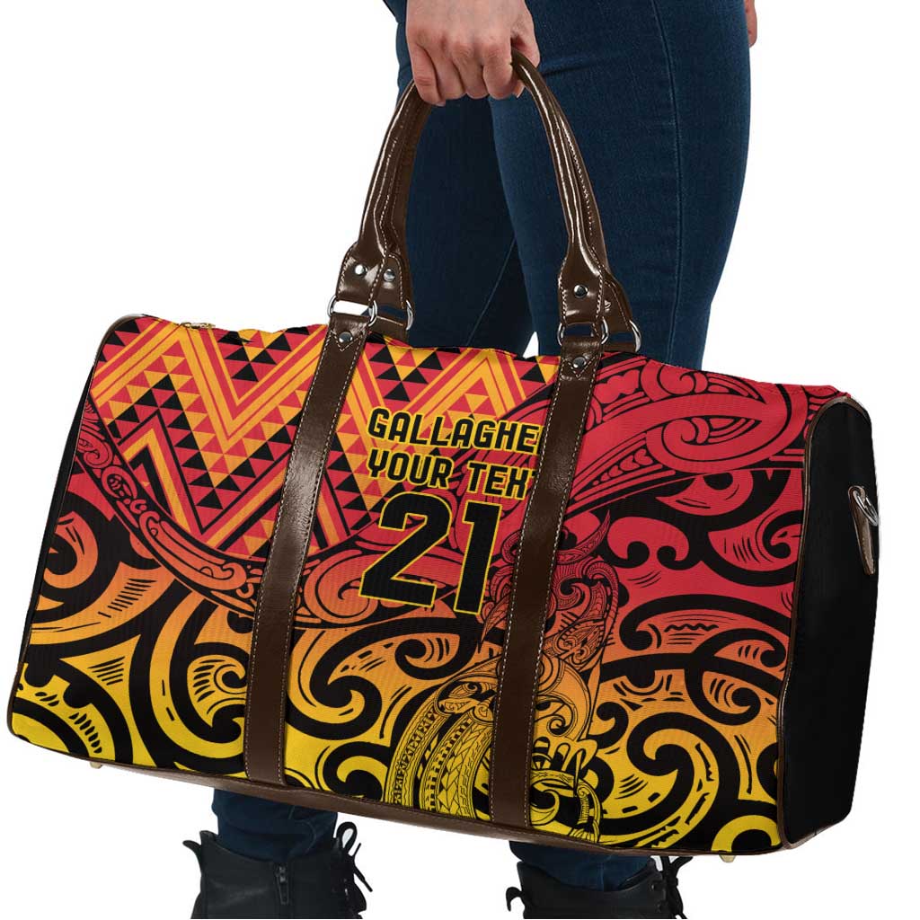 New Zealand Rangatira Custom Travel Bag Red and Gold Niho Taniwha Maori Tribal - Aussie Hoodie