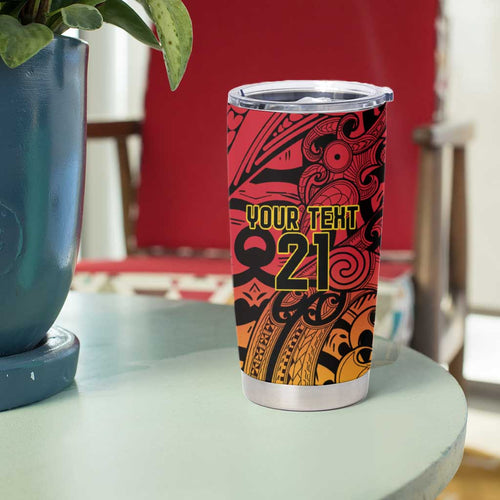 New Zealand Rangatira Custom Tumbler Cup Red and Gold Niho Taniwha Maori Tribal