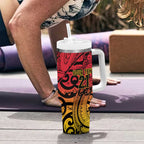 New Zealand Rangatira Custom Tumbler With Handle Red and Gold Niho Taniwha Maori Tribal