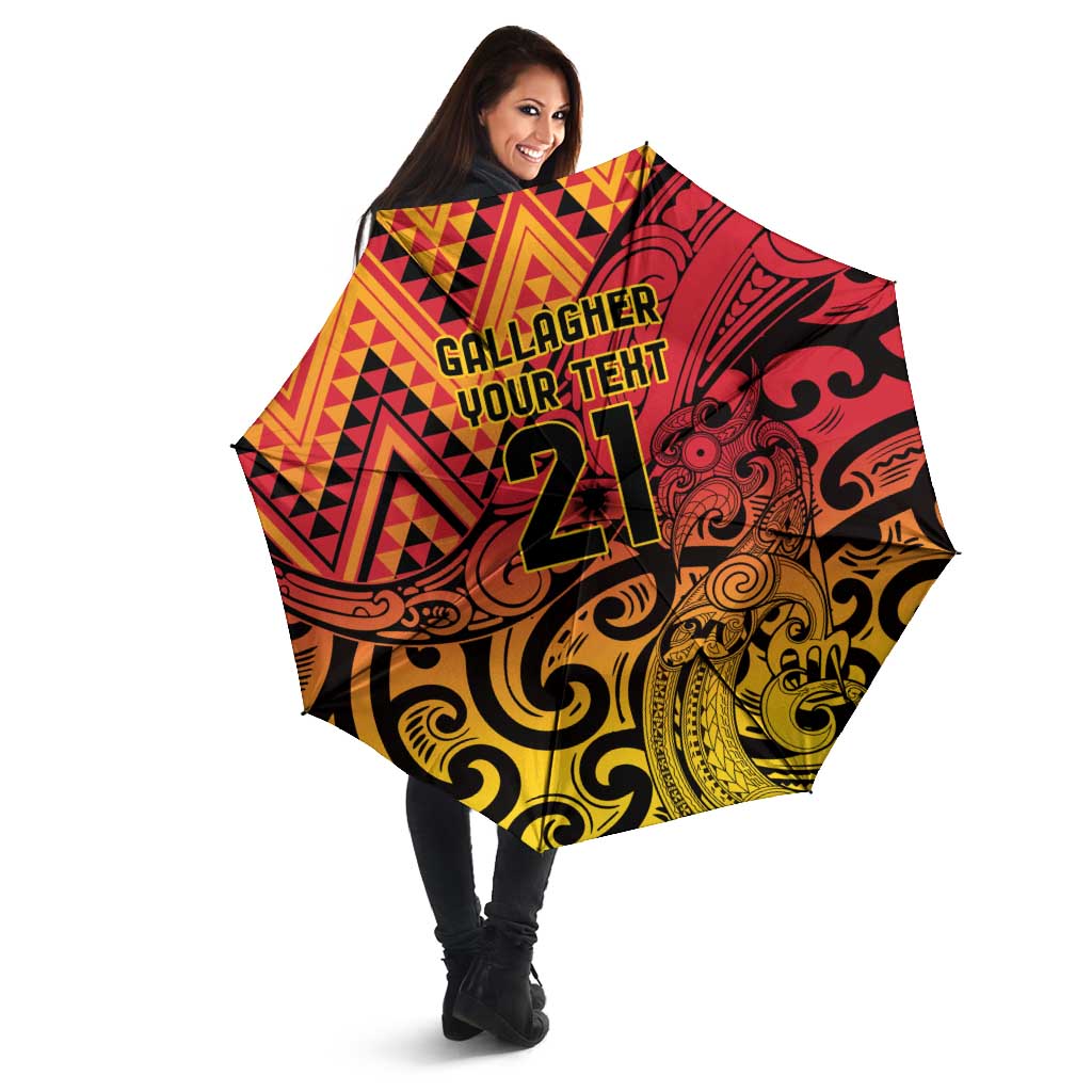 New Zealand Rangatira Custom Umbrella Red and Gold Niho Taniwha Maori Tribal - Aussie Hoodie