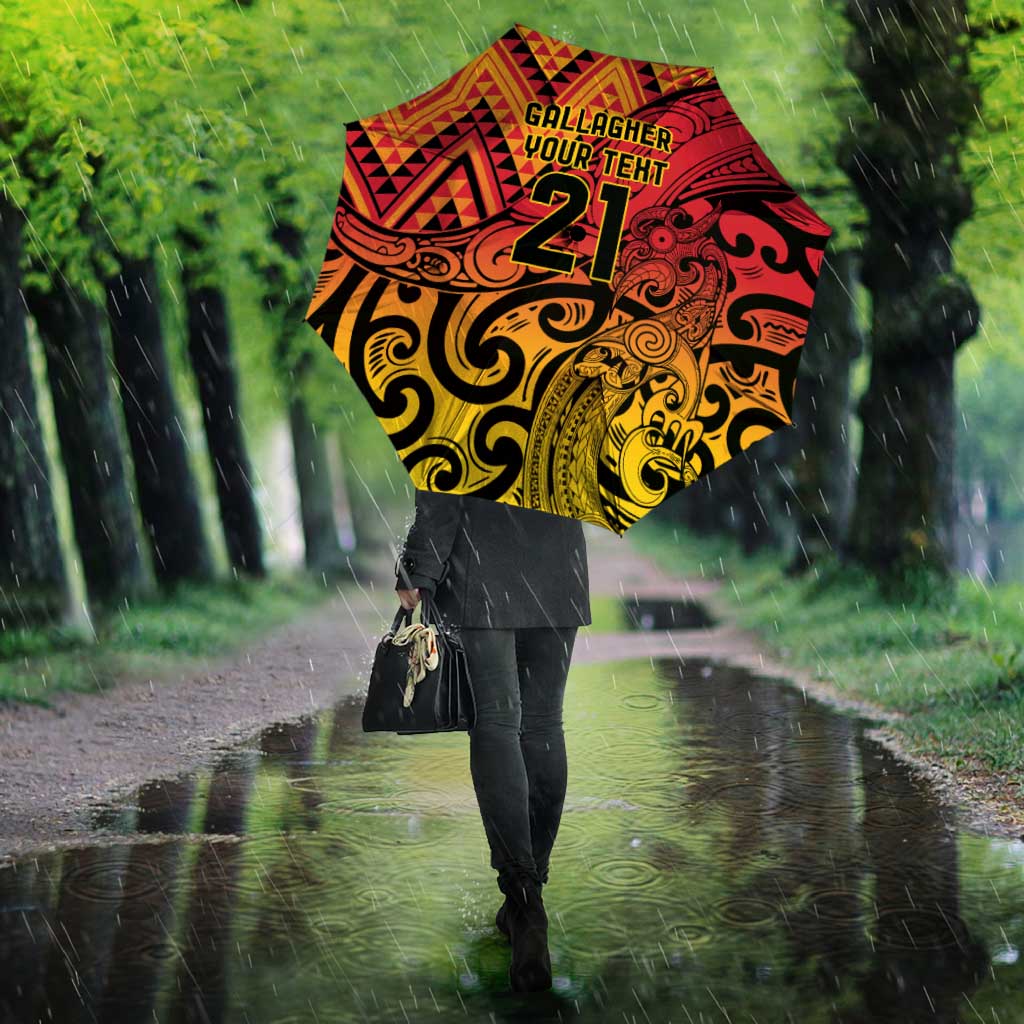 New Zealand Rangatira Custom Umbrella Red and Gold Niho Taniwha Maori Tribal - Aussie Hoodie