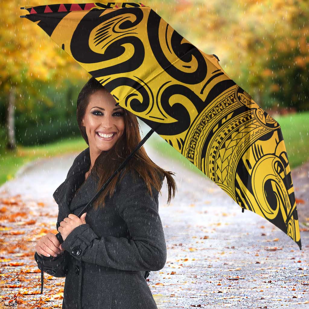 New Zealand Rangatira Custom Umbrella Red and Gold Niho Taniwha Maori Tribal - Aussie Hoodie