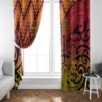 New Zealand Rangatira Custom Window Curtain Red and Gold Niho Taniwha Maori Tribal