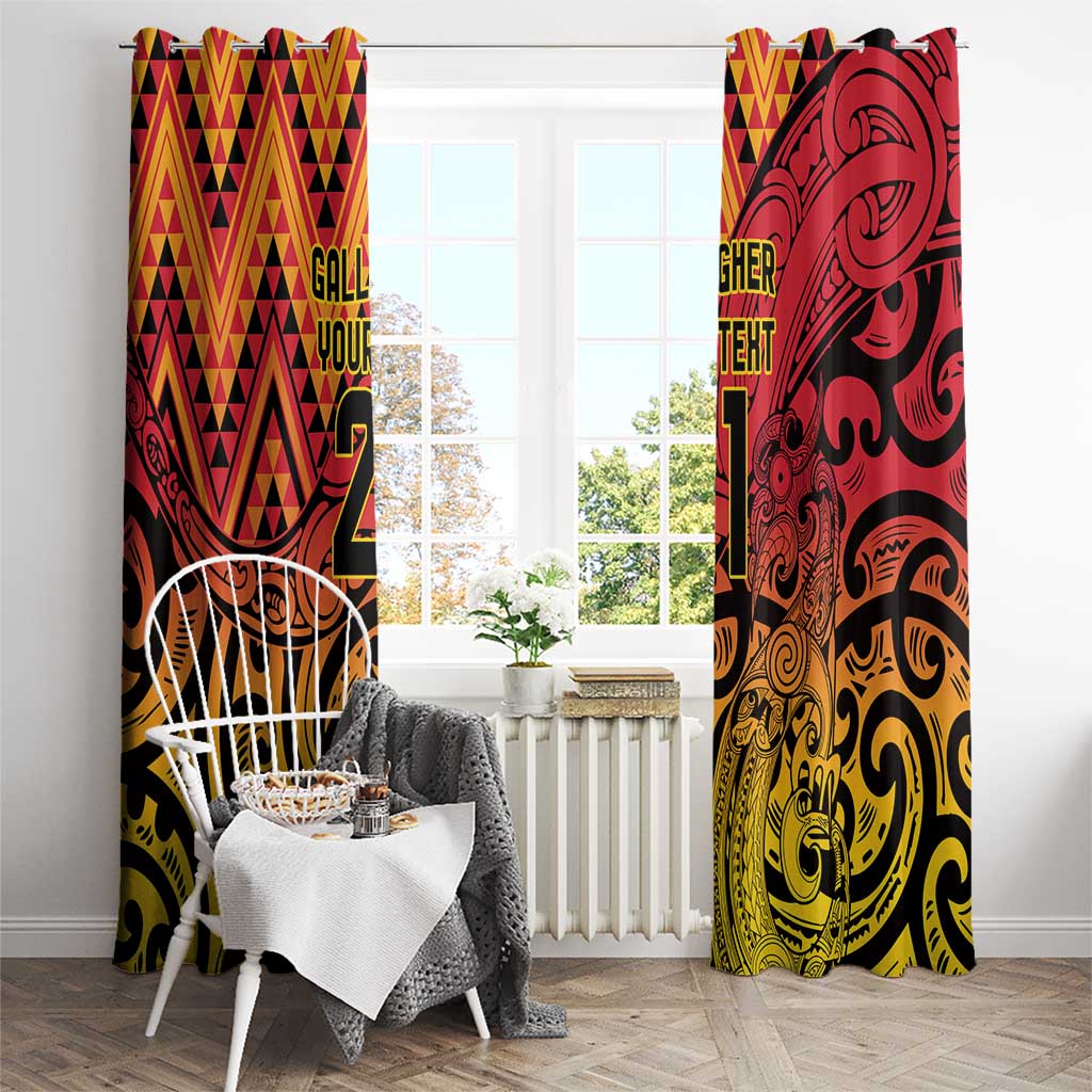 New Zealand Rangatira Custom Window Curtain Red and Gold Niho Taniwha Maori Tribal