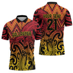 New Zealand Rangatira Custom Zipper Polo Shirt Red and Gold Niho Taniwha Maori Tribal - Aussie Hoodie