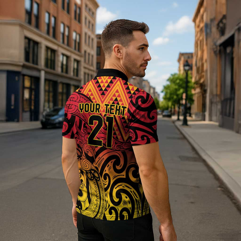 New Zealand Rangatira Custom Zipper Polo Shirt Red and Gold Niho Taniwha Maori Tribal - Aussie Hoodie