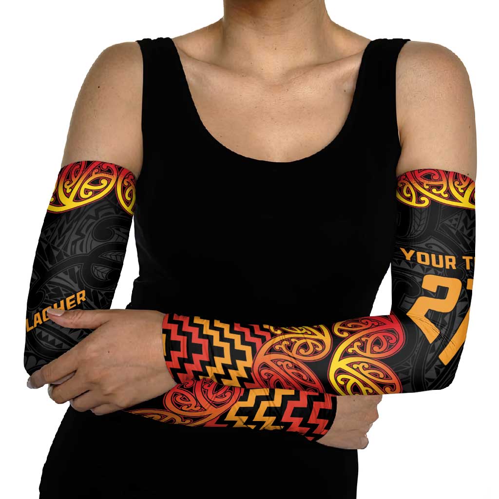 New Zealand Rugby Pacific Custom Arm Sleeves Rangatira Maori Kowhaiwhai Pattern - Aussie Hoodie