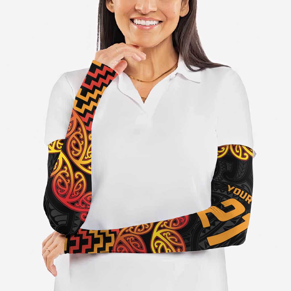New Zealand Rugby Pacific Custom Arm Sleeves Rangatira Maori Kowhaiwhai Pattern - Aussie Hoodie