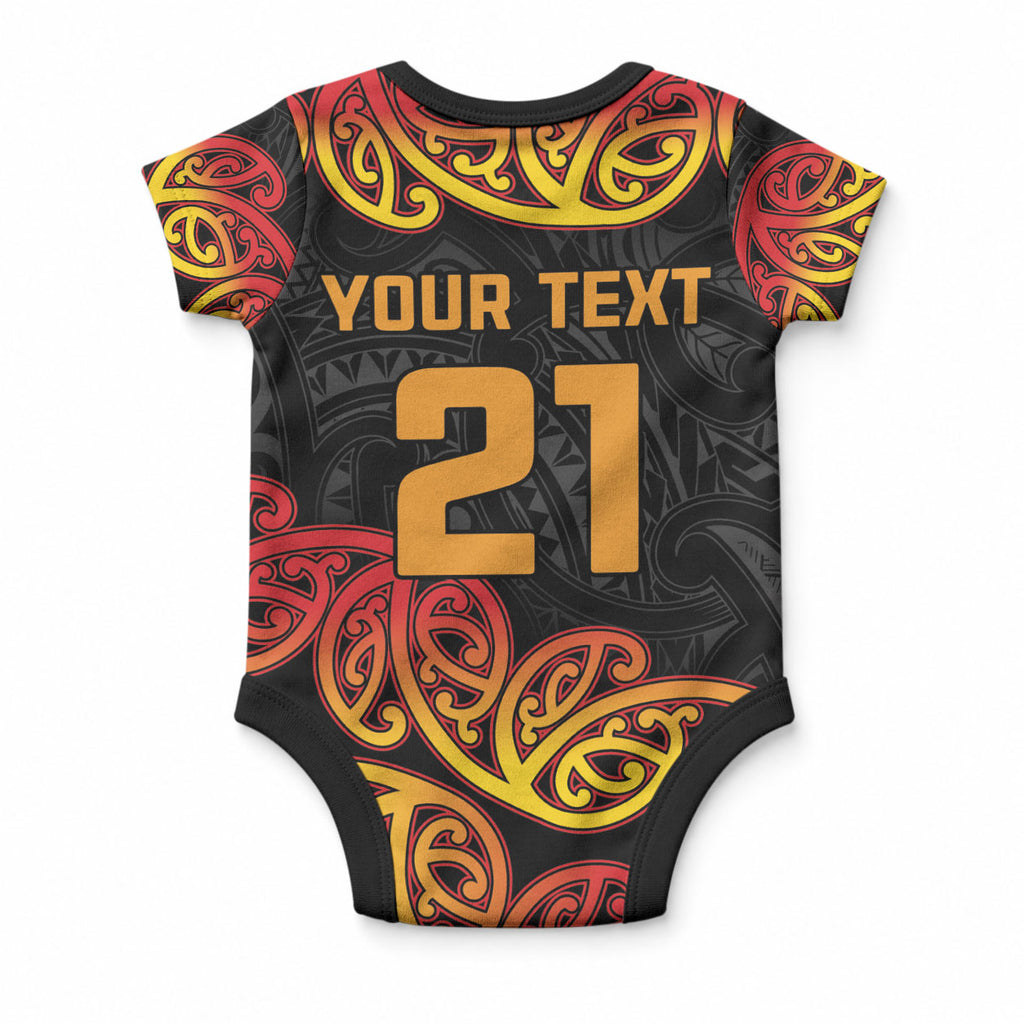 New Zealand Maori Rugby Pacific Custom Baby Onesie Rangatira Maori Kowhaiwhai Pattern