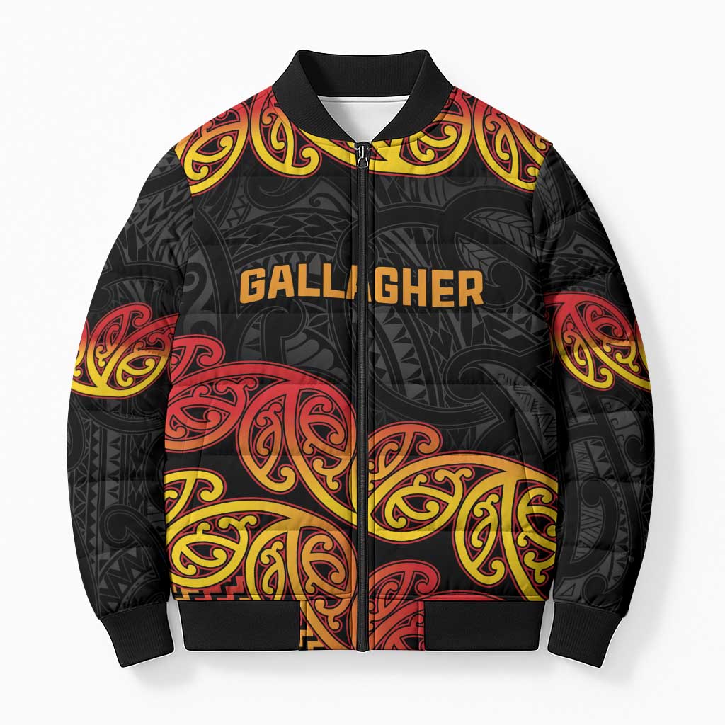 New Zealand Rugby Pacific Custom Bomber Puffer Jacket Rangatira Maori Kowhaiwhai Pattern - Aussie Hoodie