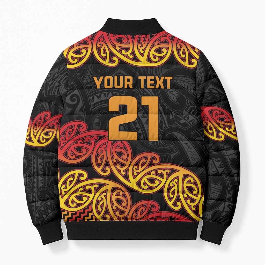 New Zealand Rugby Pacific Custom Bomber Puffer Jacket Rangatira Maori Kowhaiwhai Pattern - Aussie Hoodie